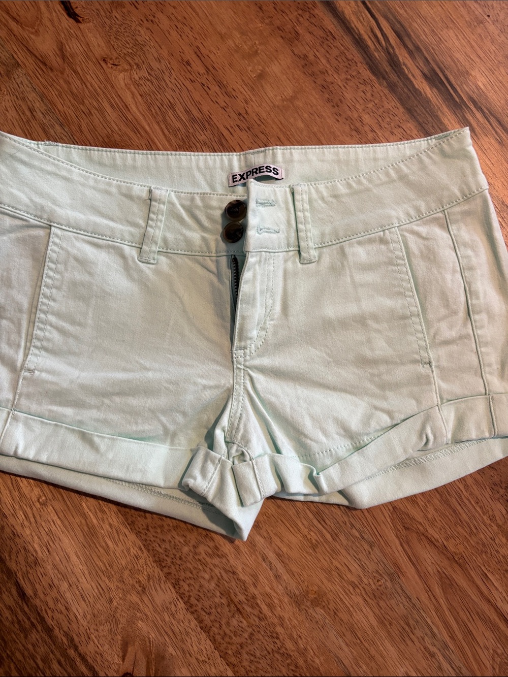 Express Mint Green Low-Rise Cuffed Denim Shorts